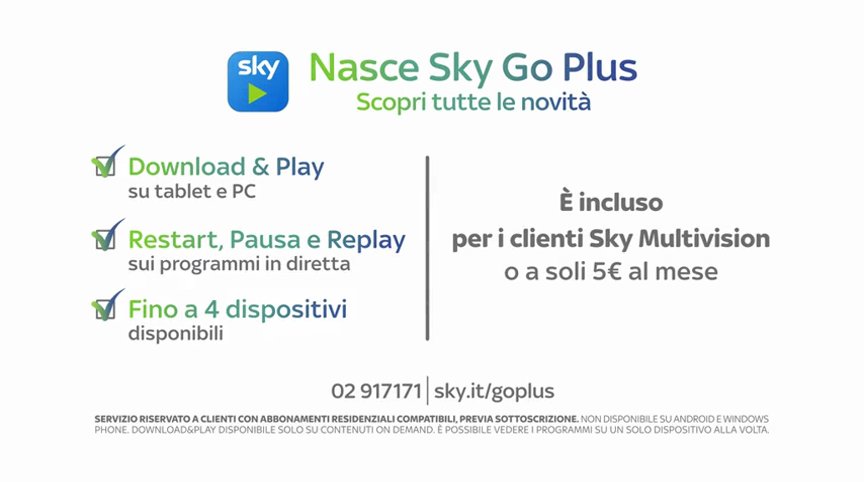 Sky Go Plus raggiunge 300 mila sottoscrizioni con 1 milione di contenuti scaricati
