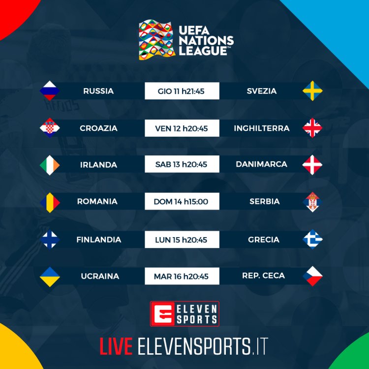Alcuni match Nations League in diretta streaming gratis su Eleven Sports
