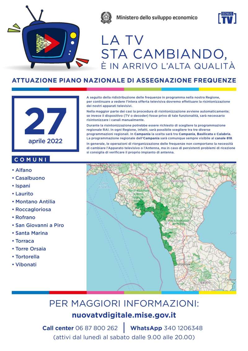 Rilascio banda 700 e refarming frequenze Digitale Terrestre Campania (27 Aprile 2022)