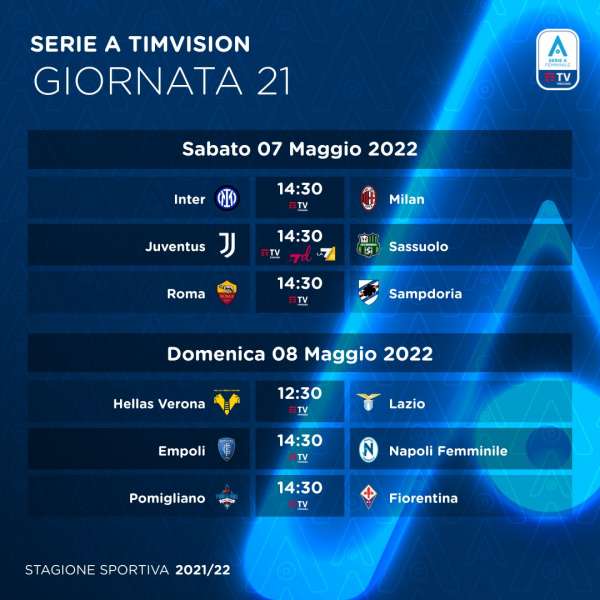 TimVision Serie A Femminile 2021/22 Diretta 21a Giornata, Palinsesto Telecronisti