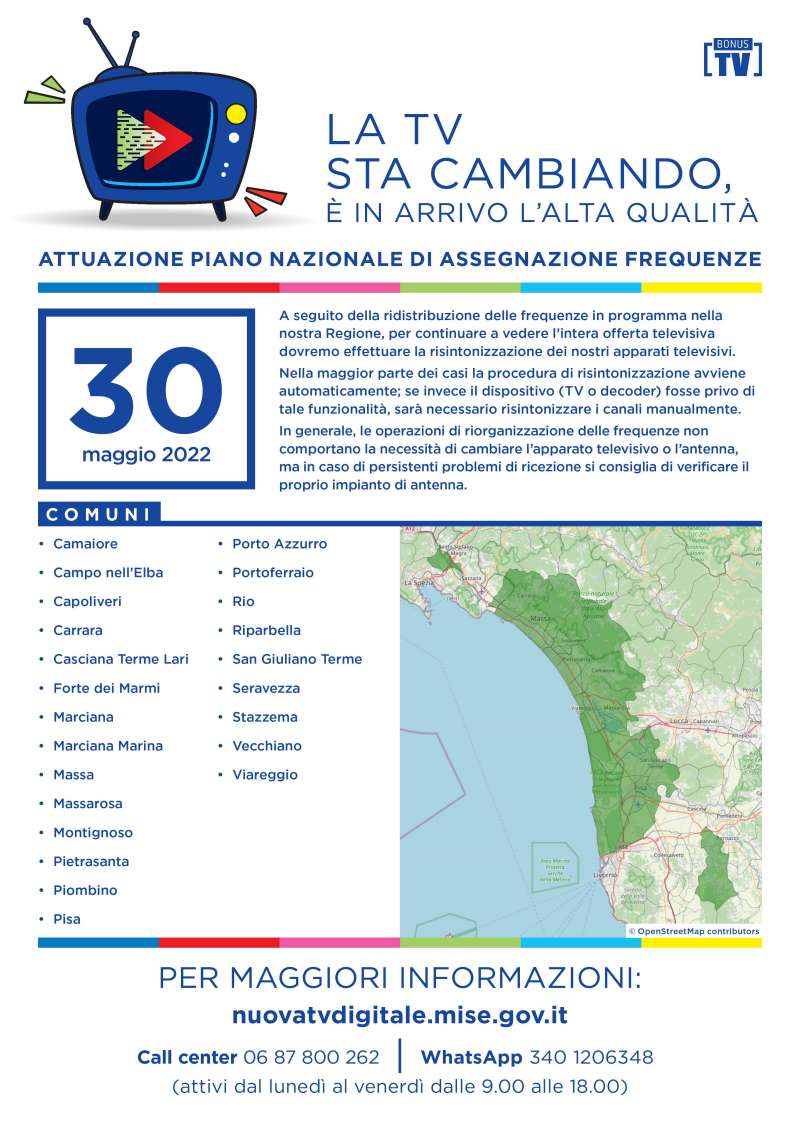 Rilascio banda 700 e refarming frequenze Digitale Terrestre Toscana (30 Maggio 2022)