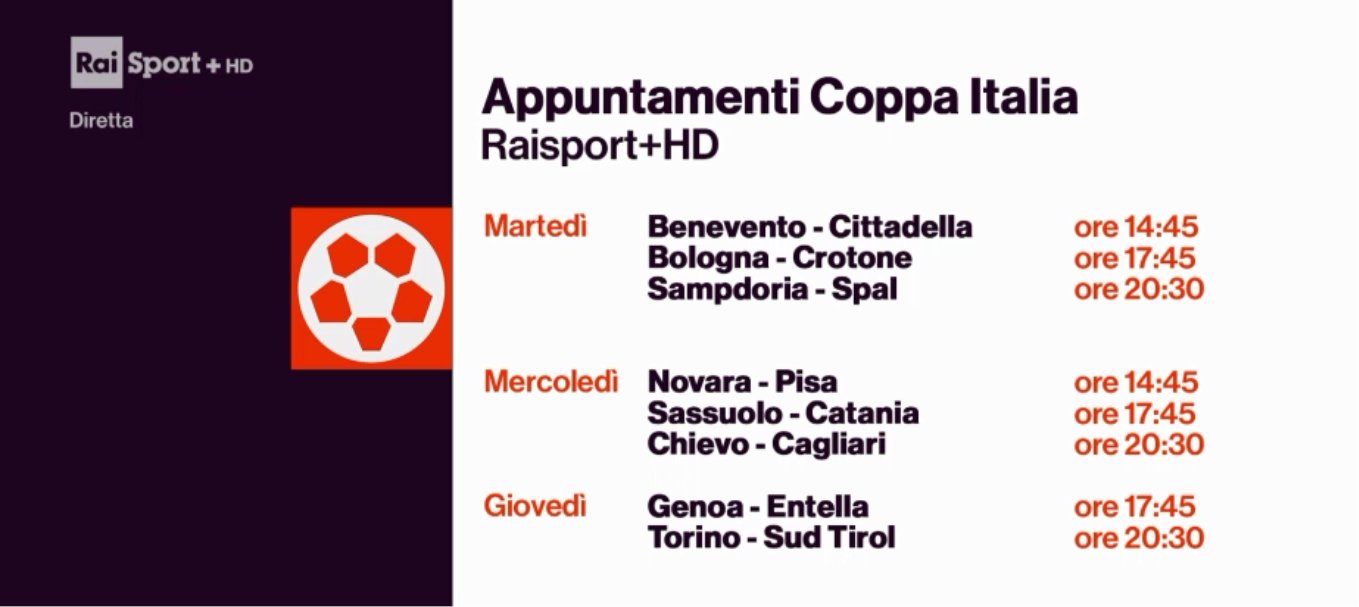Foto - Rai Sport, Coppa Italia Tim Cup 2018/2019 4 Turno - Programma e Telecronisti