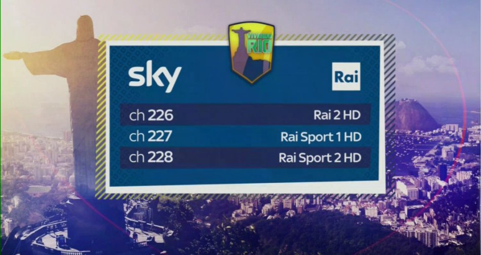Olimpiadi Rio2016 visibili in HD anche per i clienti Sky sui canali 226 - 227 - 228