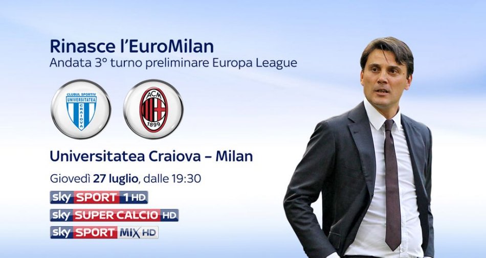 Europa League, Craiova - Milan in diretta esclusiva su Sky Sport HD e TV8