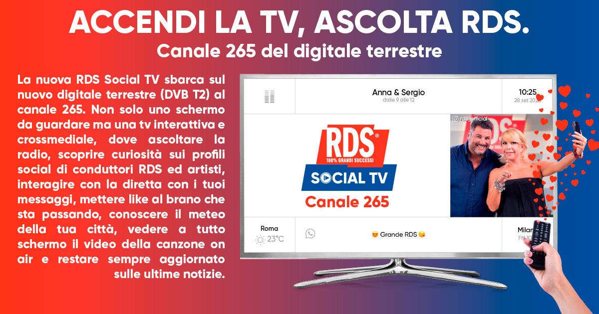 RDS lancia nuova piattaforma Social TV (anche sul digitale terrestre canale 265)