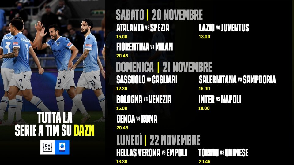 DAZN Serie A 2021/22 Diretta 13a Giornata, Palinsesto Telecronisti