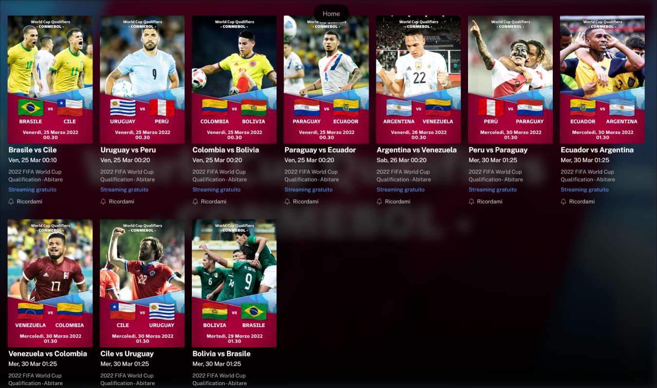 Mola TV, Qualificazioni Mondiali 2022 Sud America e Africa (dal 24 al 30 Marzo)